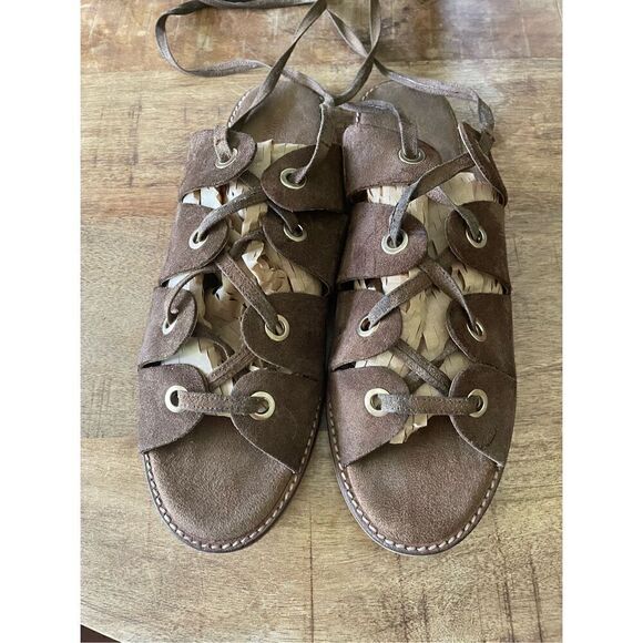 Urban Outfitters Brown Bonnie Sandals Lace-Up Suede Gold Rivet Women Size EUR 41 - Picture 2 of 7